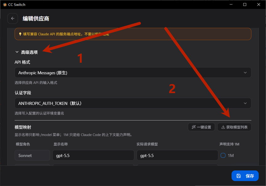 高级选项示意图